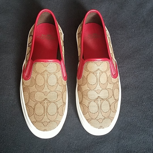 Coach Chrissy slip on shoes, red and tan LIKE NEW